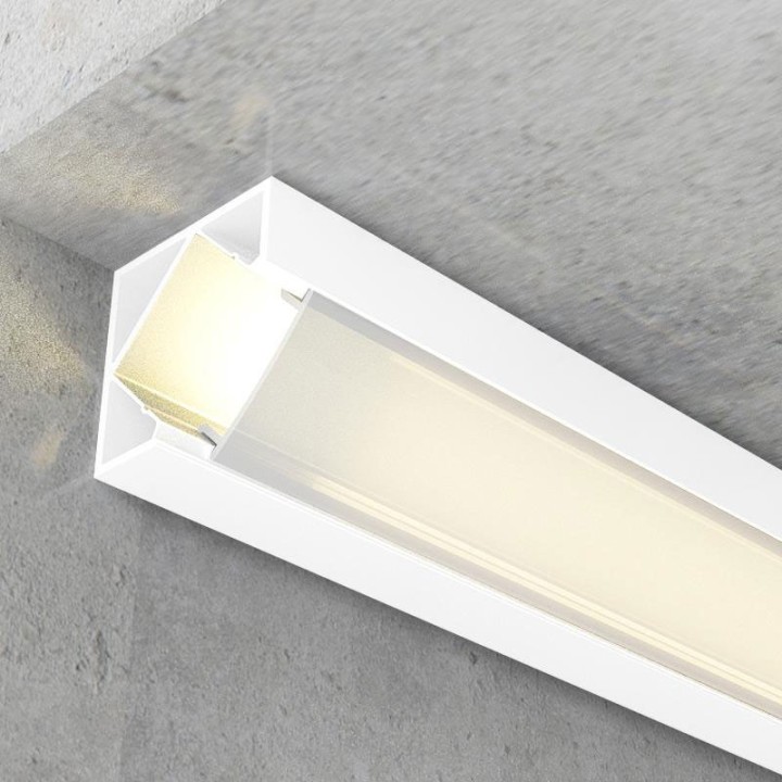 White Lacquered Aluminum Angle Profile 19mm - 2 Meters + Opal Diffuser