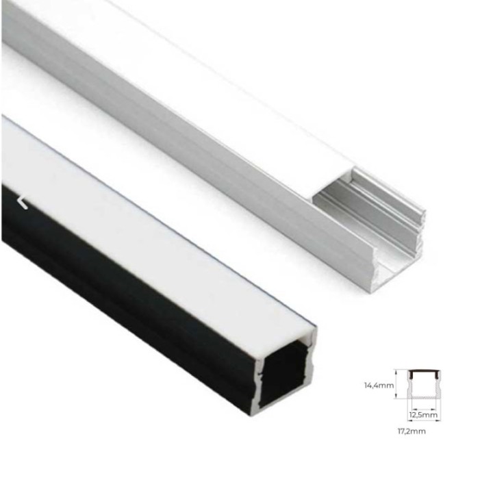 Profile aluminium Surface 2M pour ruban 15mm + Diffuseur opal + Embout