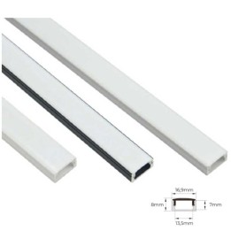 Surface 2M aluminum profile for 8mm ribbon + Opal diffuser + End caps 
