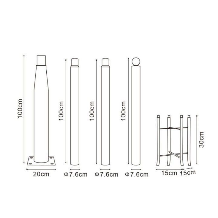 Colonne pour lampadaire 3,7M détachable noir Ledme