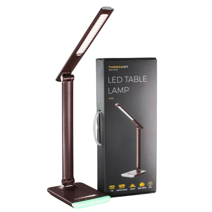 Lampe de table LED 7W, revêtement cuir, 2800K-6000K, intensité variabl