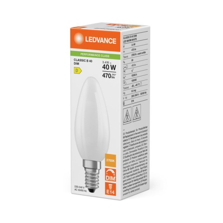 E14 Flame LED CLB 3.4w = 40w 827 2700K Frosted Dimmable CRI80