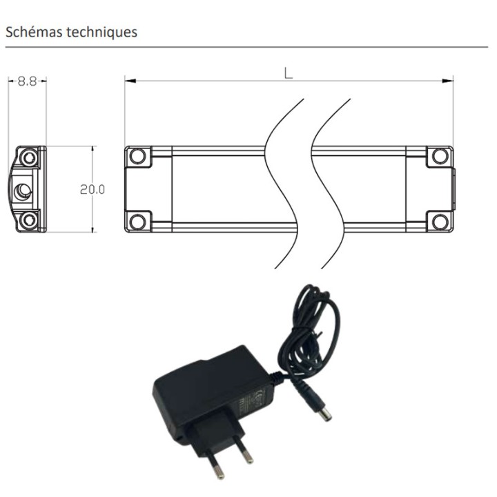 Extra thin LED strip light, 10W, 3000K, 1m cable with power cord