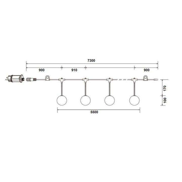 LED Party Balls String Lights, 7.3m, 7 Globes, G100, 2500K, IP67, Exte