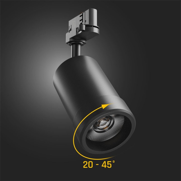 Spot Noir LED 20w CCT 3000-4000-6000K 20-45° Rail 3 all Spectrum