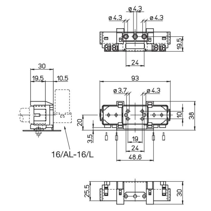 Lampholder 2G10 to screw 90° or in line 461/V3 Stucchi