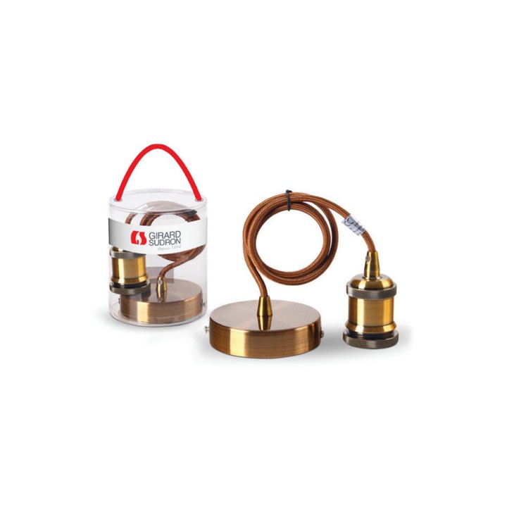 P091900416057 Suspension E27 Métal Antique (Câble Marron) pour verrine Girard Sudron