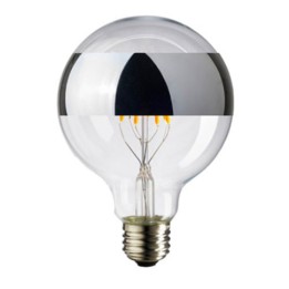 E27 globe 95 Silver Ring LED effect filament 6w=48w 2700K Dimmable LAES