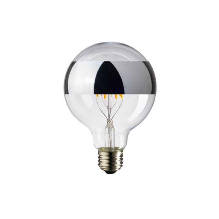 E27 globe 95 Bagué argent LED effet filament 6w=48w 2700K Dimmable LAES