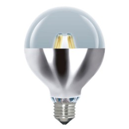 E27 globe 125 Réflecteur argent LED effet filament 6w=48w 2200K Dimmable LAES