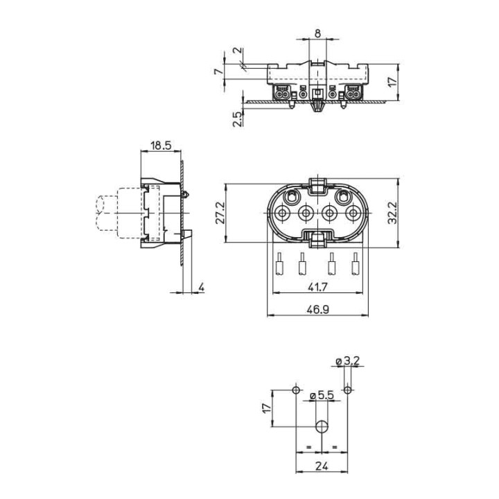 2G11 socket to be clipped from the rear 444/AU Stucchi