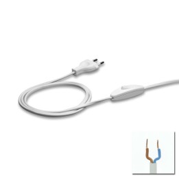 Power Cord 2x0.75 White 2M 2P + switch(1.20m+0.80m)