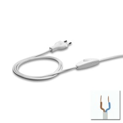 Power Cord 2x0.75 White 2M 2P + switch(1.20m+0.80m)