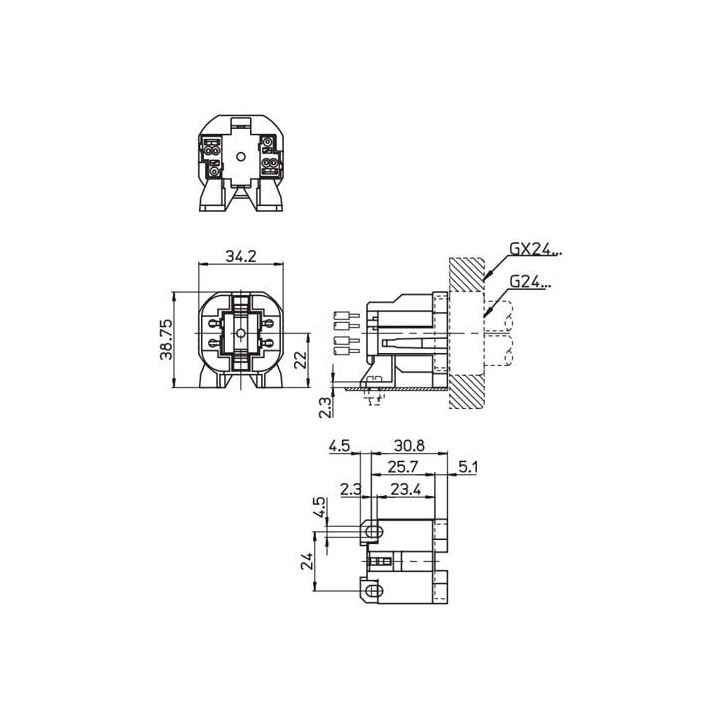 Lampholder GX24Q6 to screw vertical