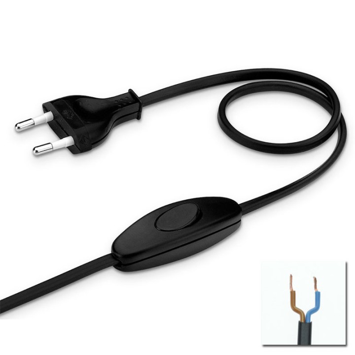 Power Cord 2x0.75 Black 1.5M 2P + switch (1.00m+0.50m)