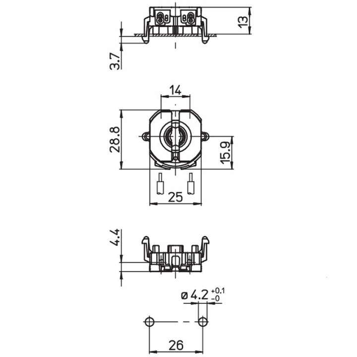 A105603345FAU Douille G13 T8 T12 à clipser 250v 2A (Sans ressort)