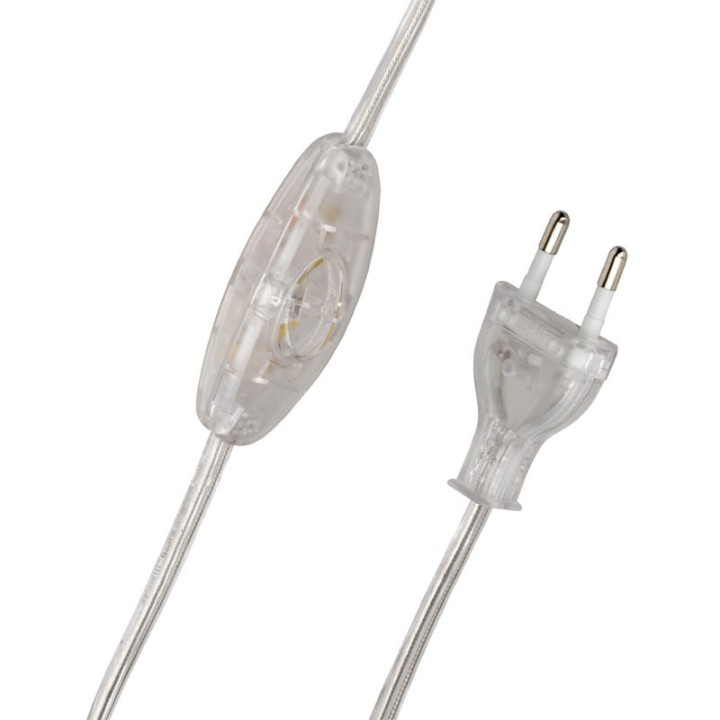 Power Cord 2x0.75 Transparent 2M 2P + switch (1.20m+0.80m)