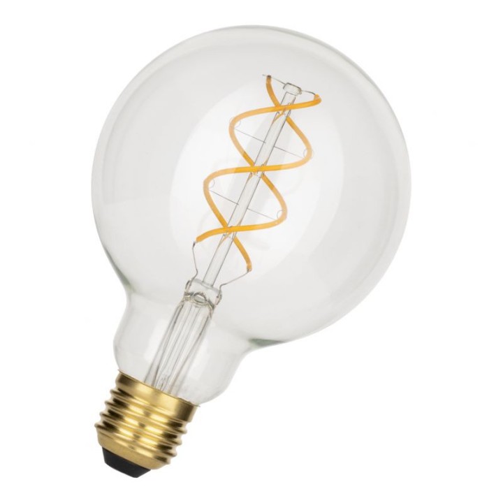 E27 Globe 95 led 5W 2200K Clear Dimmable 240V Spiraled filament effect