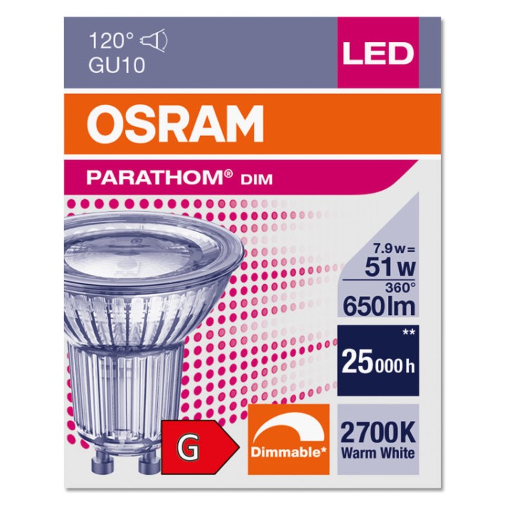 6160200609013 GU10 PARATHOM LED PAR16 80 120° 7,9w /927 Dimmable OSRAM