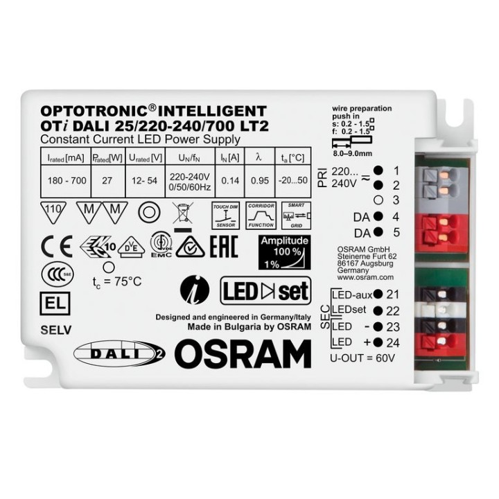 A140200488144 OTI DALI 25/220-240/700 LT2 DIM OSRAM Driver DALI pour luminaires et modules LED