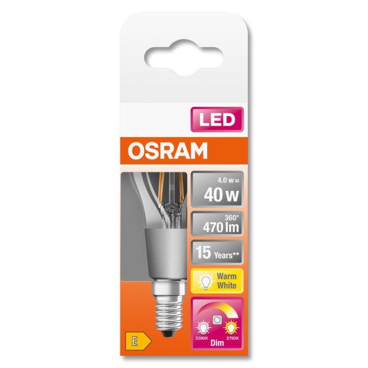 6020200435476 E14 Sphérique LED STAR Effet filament GLOW dimmable 4,5W 827 OSRAM