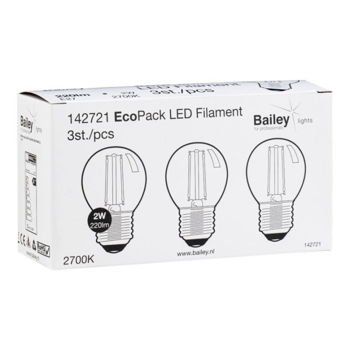 EcoPack Lot 3pcs LED FIL G45 E27 2W (22W) 220lm 827 Clair
