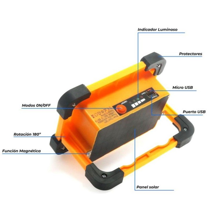 Portable LED projector 30w 6000°K solar 4 lights IP66