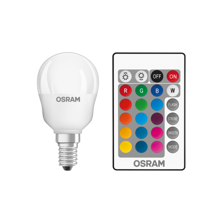 E14 Sphérique LED STAR+ RGBW 827 4,2w = 25w Télécommande IR OSRAM