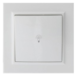 Poussoir simple 10A IP20 84x84mm Blanc à encastré avec cadre 