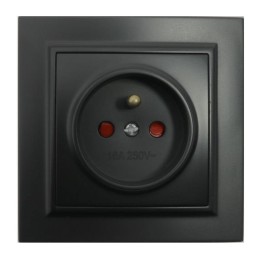 French socket outlet 16A IP20 84x84mm Glossy Mate black recessed with 