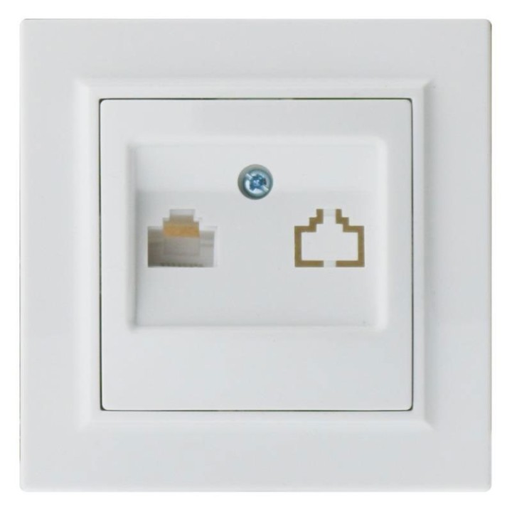 Internet socket RJ45 IP20 84x84mm Shiny White recessed with frame