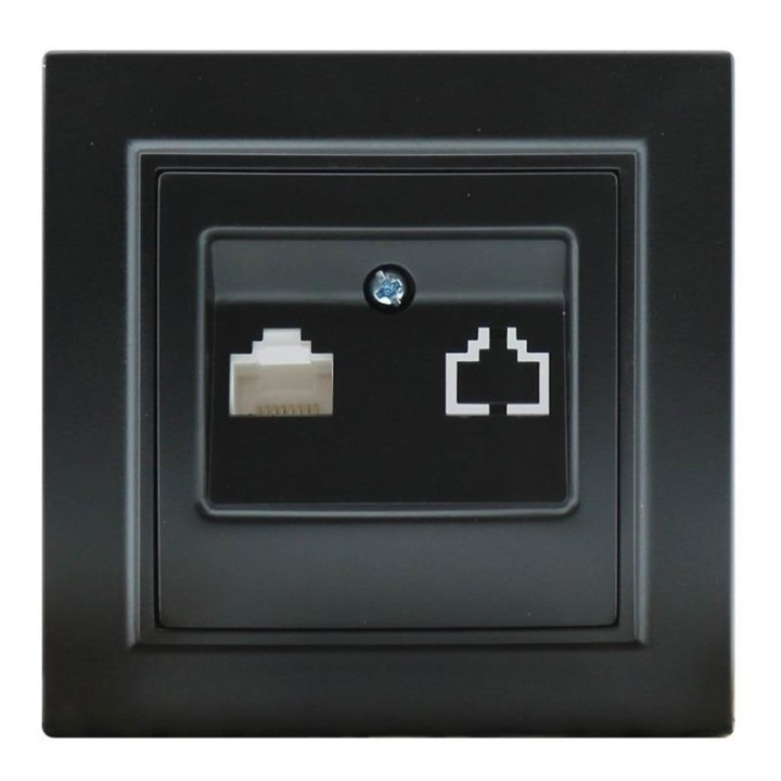 Internet socket RJ45 IP20 84x84mm Shiny matte black recessed with fram