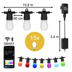 Smart WIFI LED String Light 15M 15pcs ST45 RGB CCT IP44