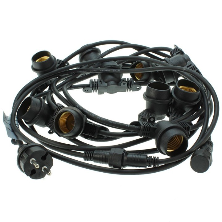 Black Garland of 5 meters 220-240V with 10 sockets E27 (10x 25W)