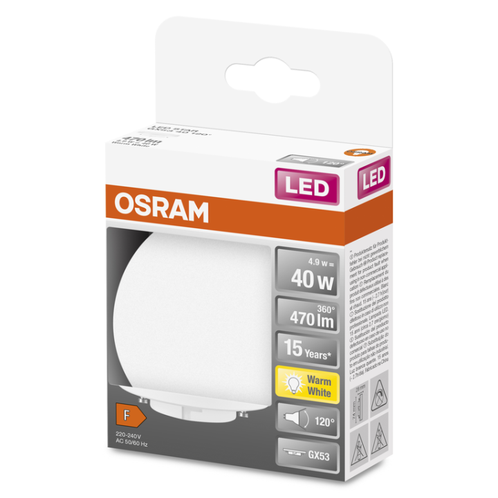 LED ST GX53 verre dép 4,9W=40 827 GX53 470lm 120° OSRAM