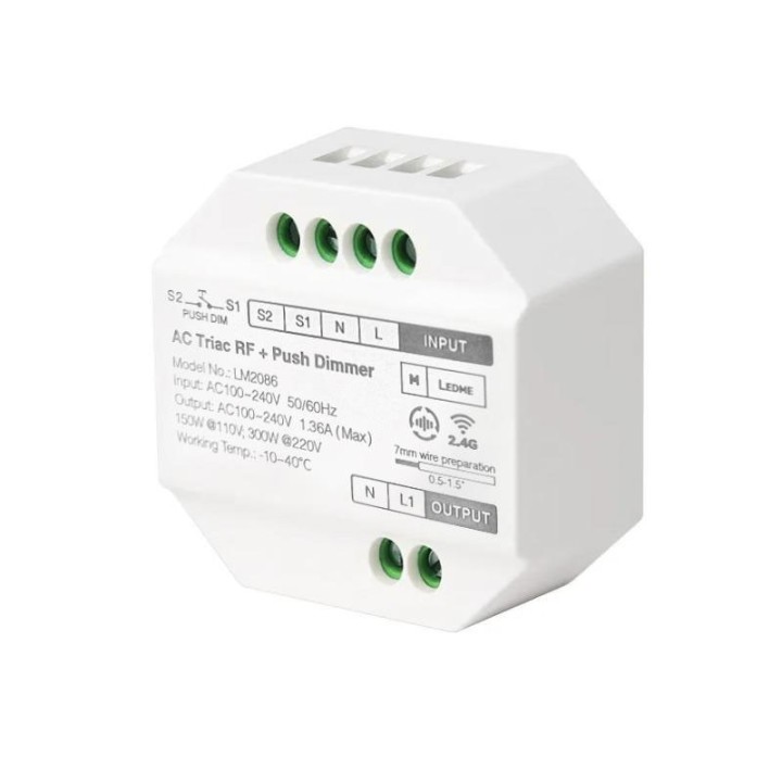 Mini LED dimmer Triac 300w 220-240v Rf 2.4G Compatible Push button