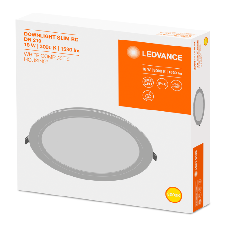 LDV DL SLIM ROND 210 18W 3000K BLANC IP20 1530lm Downlight LEDVANCE