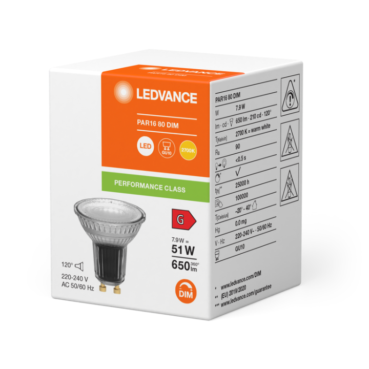 GU10 Led Spot PFM 7,9w = 51w 927 120° IRC90 Dimmable Ledvance