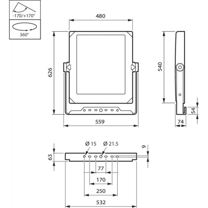 Projector CoreLine Tempo BVP140 225w 740 On/Off Asymetric IP66 IK09 Ph