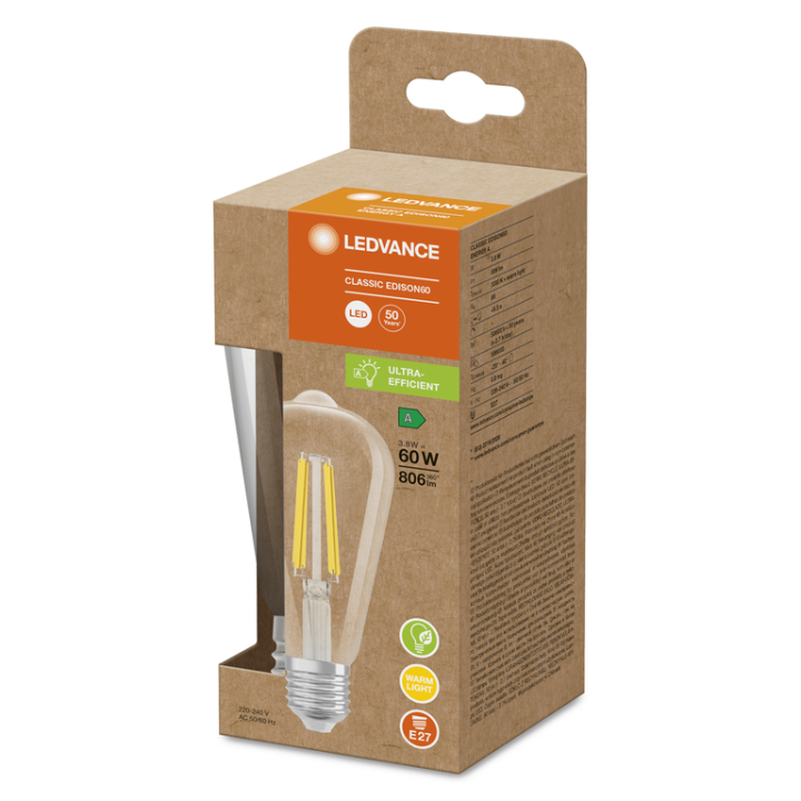 E27 Poirette ST64 led Edison 60 3.8w = 60w Effet Filament Energie A 23