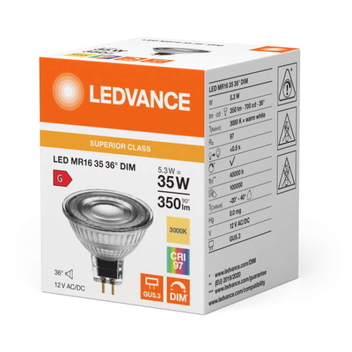 GU5,3 Led Spot MR16 5,3w = 35w 930 36° Dimmable Ledvance