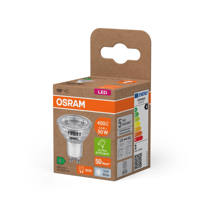 GU10 Spot led PAR16 35 2,5w = 35w 840 4000K 100° Energy A Glass Osram