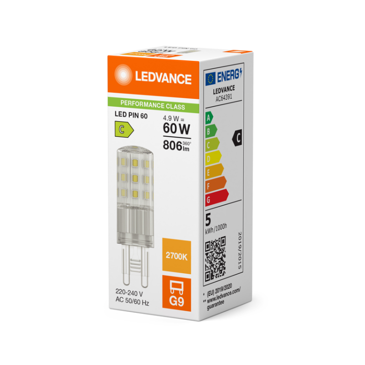 G9 Capsule LED PFM Claire 4,9w = 60w 827 2700K 220-240v LEDVANCE 