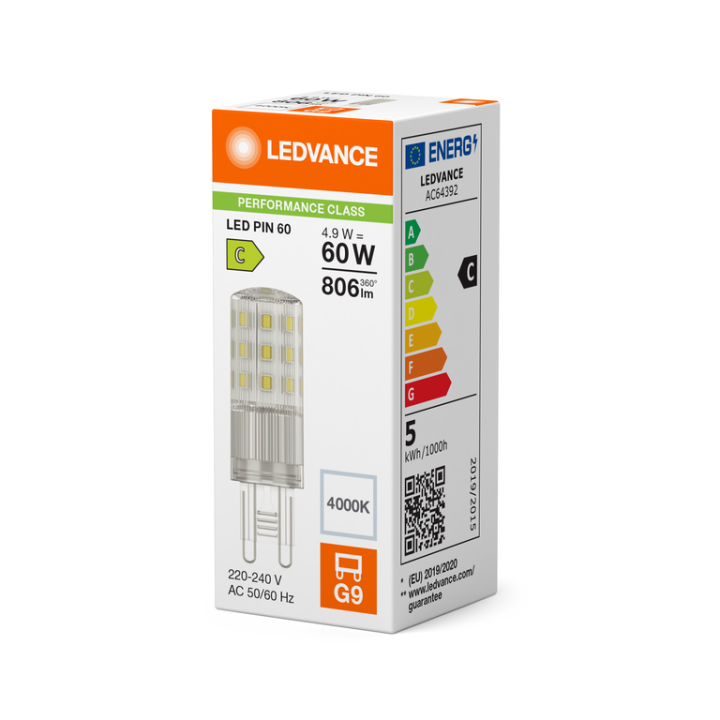 G9 LED Capsule PFM Clear 4.9w = 60w 840 4000K 220-240v LEDVANCE