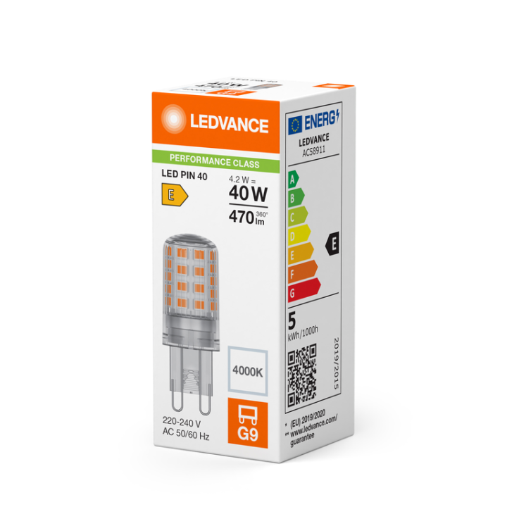 G9 LED Capsule PFM Clear 4.2w = 40w 840 4000K 220-240v LEDVANCE