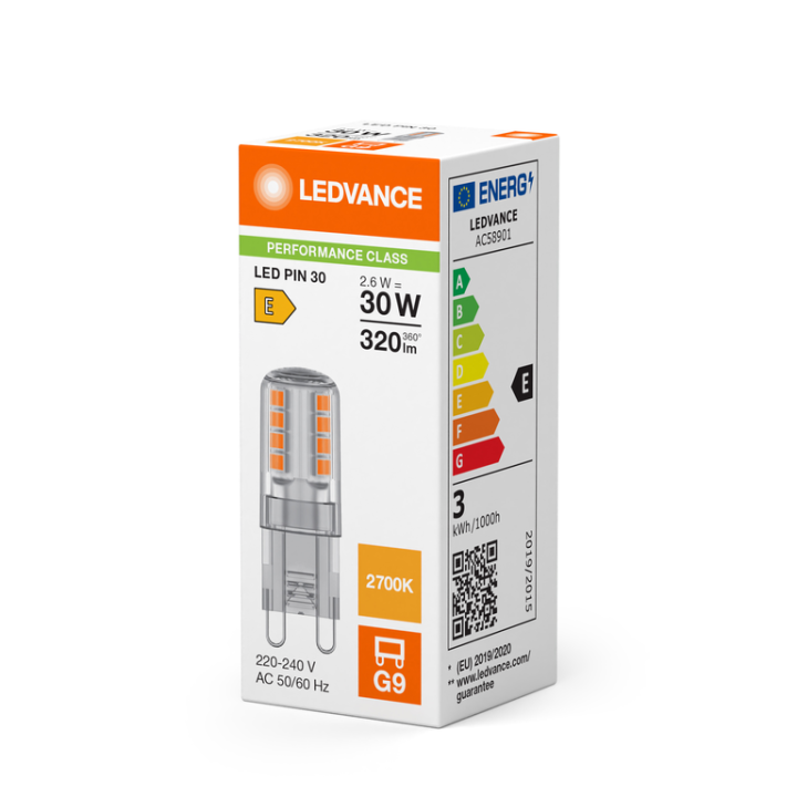 G9 LED Capsule PFM Clear 2.6w = 30w 827 2700K 220-240v LEDVANCE