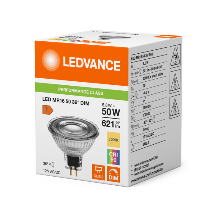 GU5,3 LED Performance MR16 6,8w = 50w 3000K 930 36° Dimmable ledvance