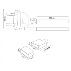 Cable d'alimentation 2 fils 50cm pour ruban Bergamo fiche 2P 6A Ledme