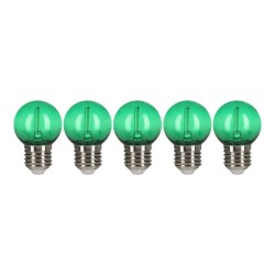 E27 Sphérique led  EcoPack 5pcs Effet Filament 0.6W Vert 230V