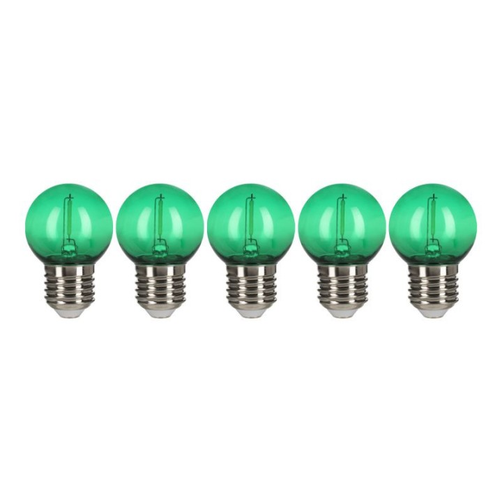 E27 Sphérique led  EcoPack 5pcs Effet Filament 0.6W Vert 230V